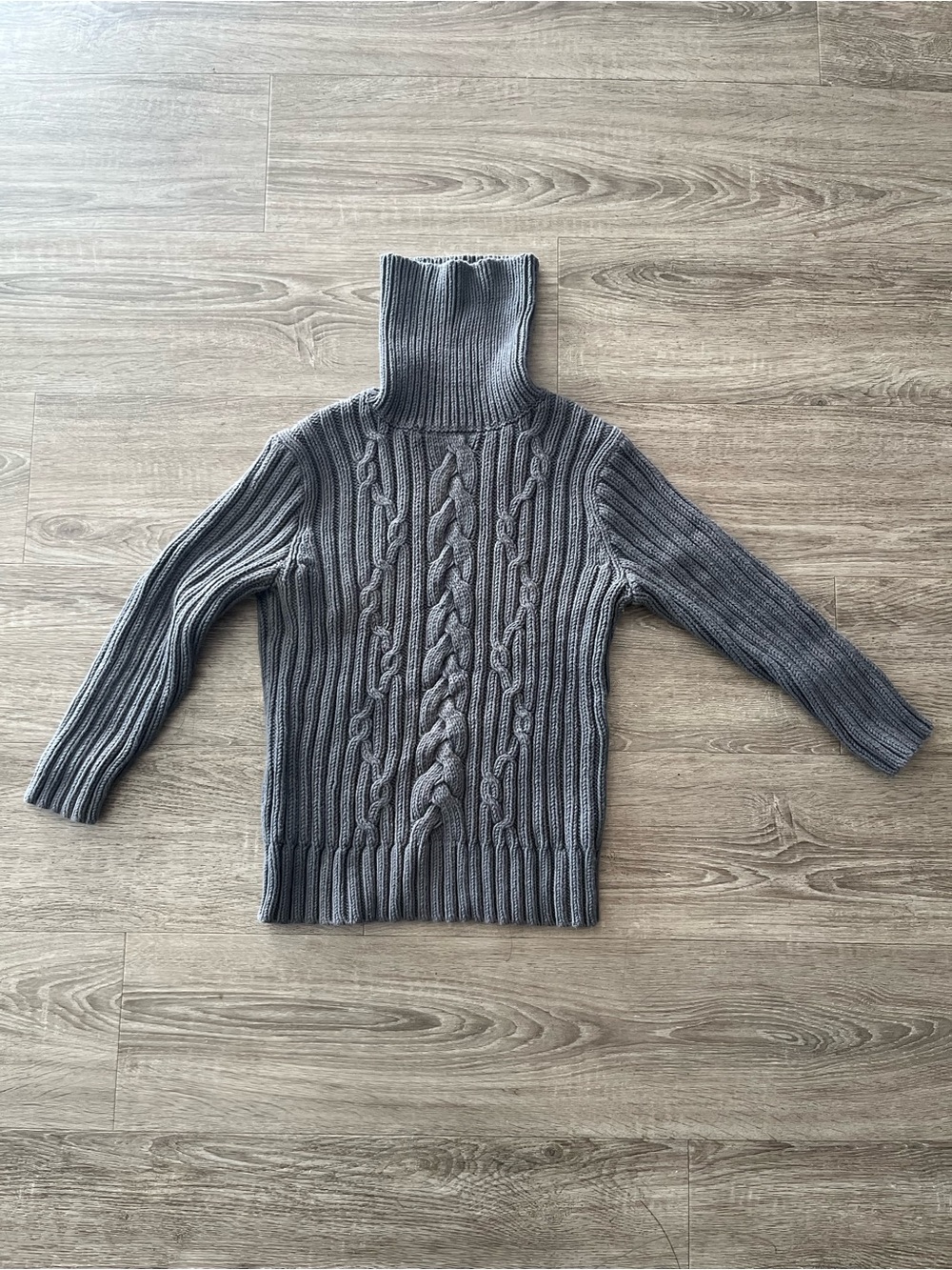 Vintage Y2K Gap Womens Medium Gray Cable Knit Turtleneck Cotton Sweater 90s